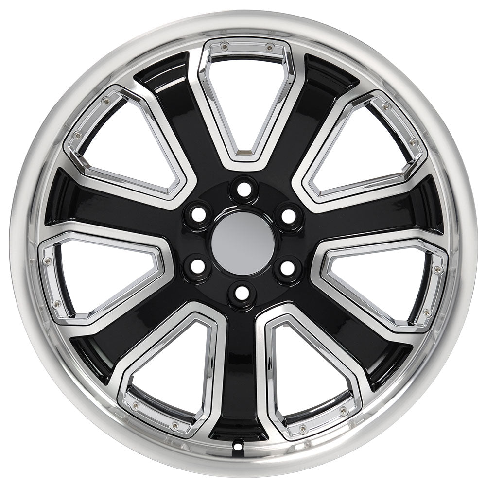 22" fits Chevrolet - Silverado Deep Dish Wheel - Black Machined Face with Chrome Inserts 22x9.5