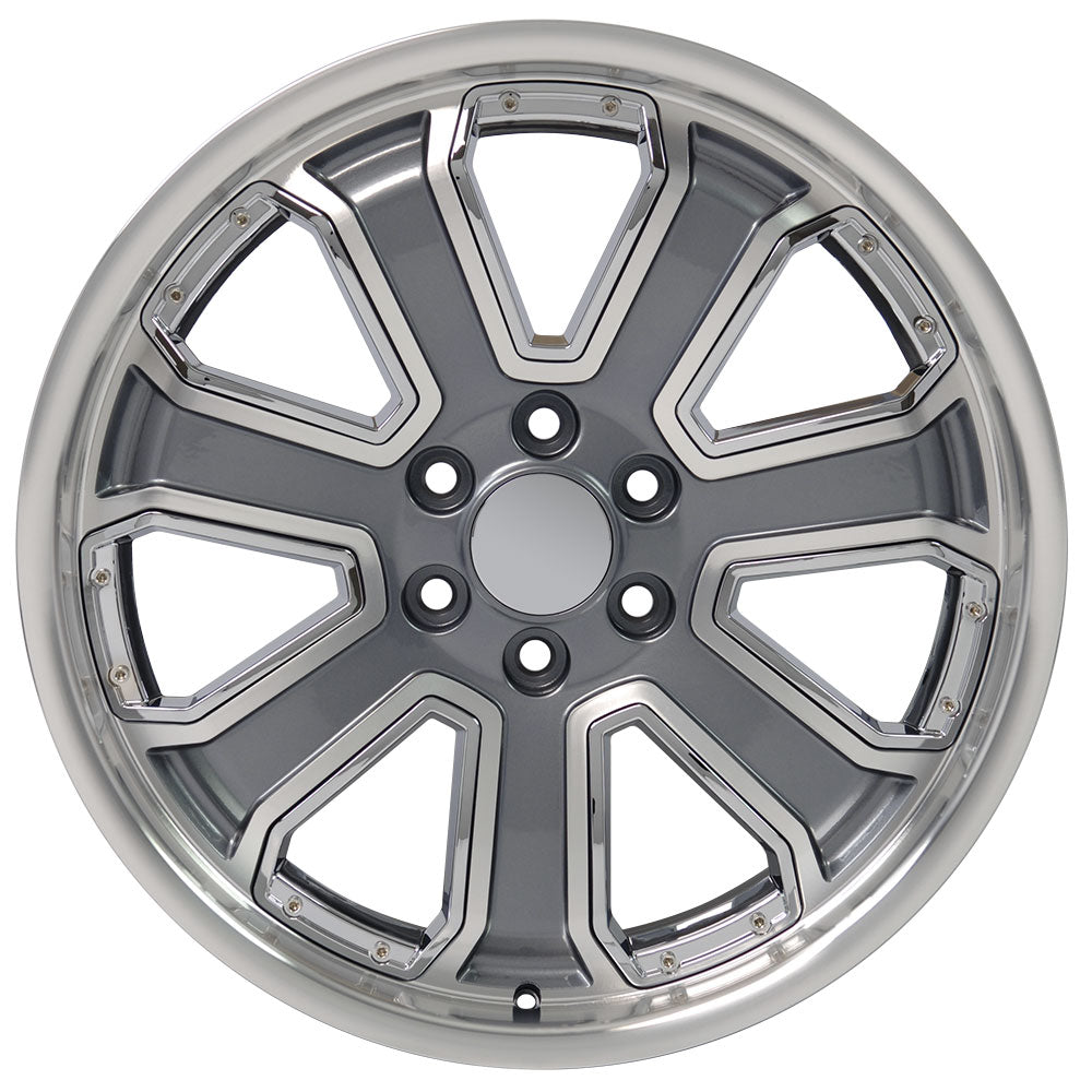 22" fits Chevrolet - Silverado Deep Dish Wheel - Gunmetal Machined Face with Chrome Inserts 22x9.5