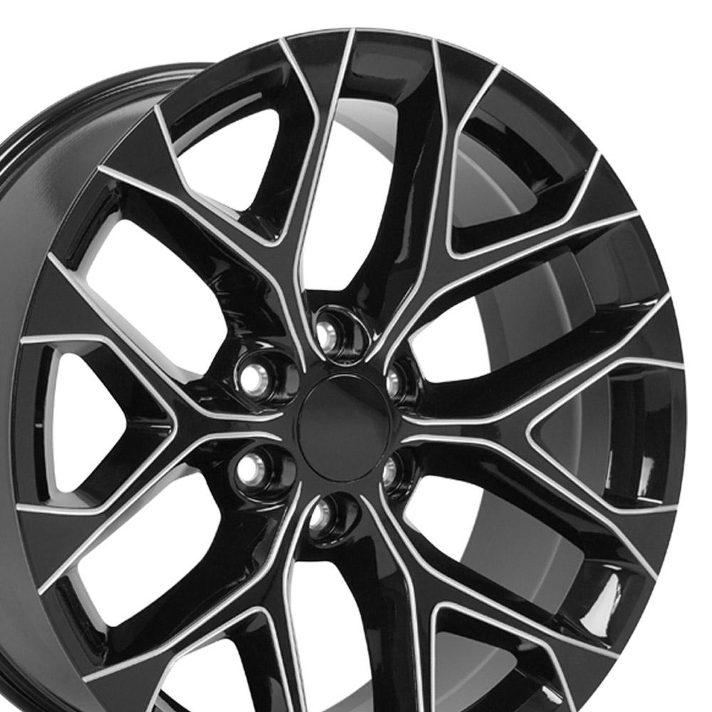 22" Fits Silverado Rim Snowflake Wheel CV98 22x9 Black Milled Silverado Wheel