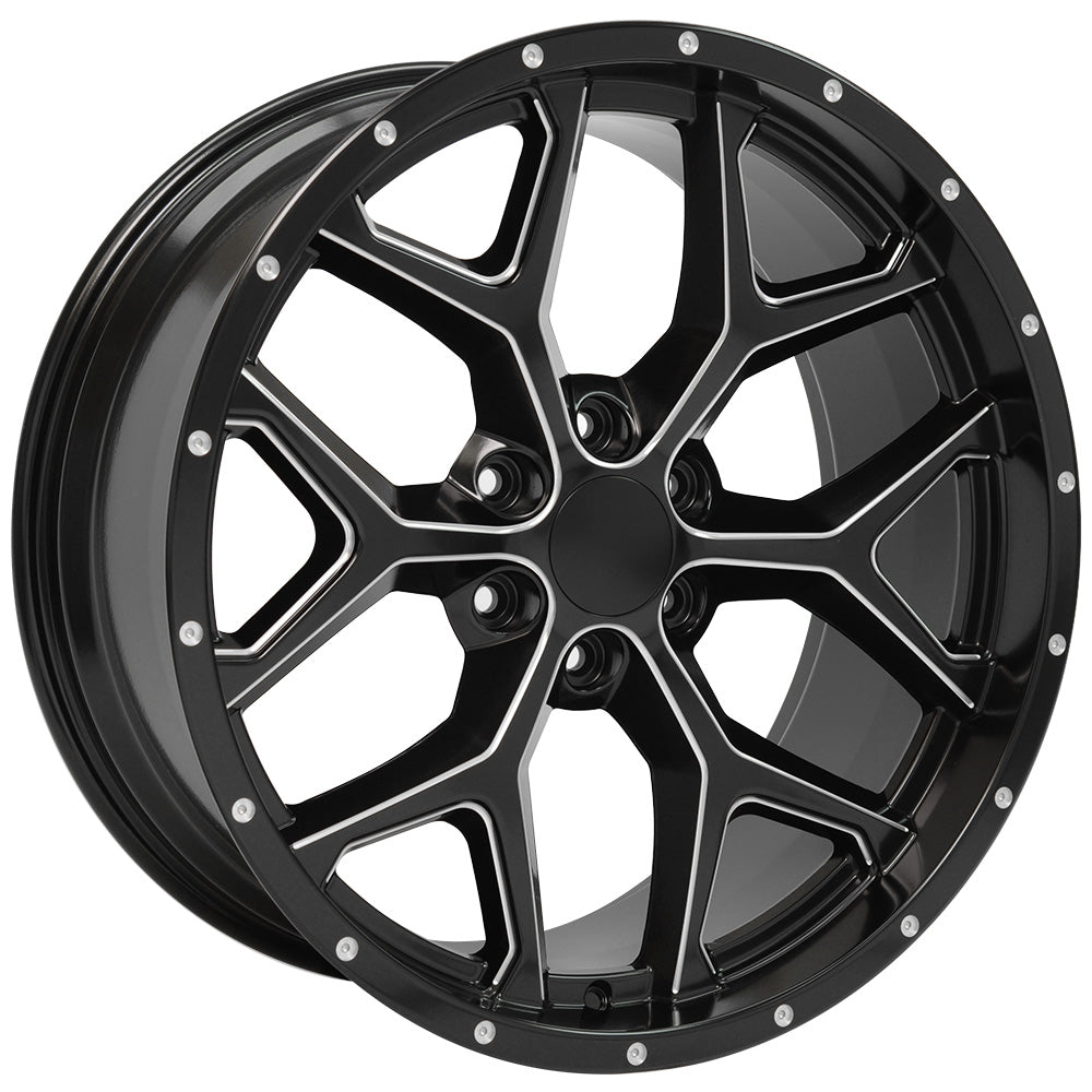 22" fits Chevrolet - Deep Dish Silverado Wheel - Satin Black with Milled Edges 22x9.5