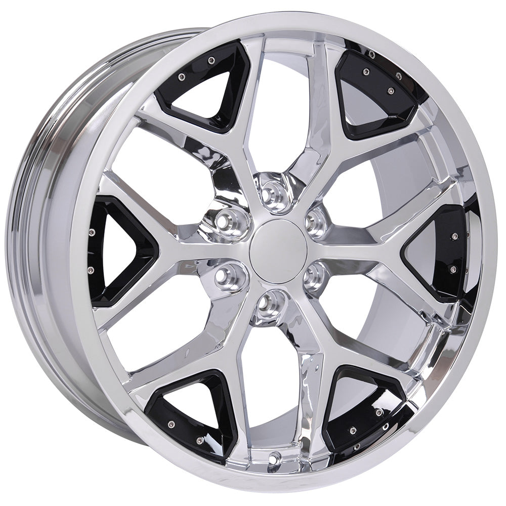 22" fits Chevrolet - Deep Dish Silverado Wheel - Chrome with Black Inserts 22x9.5