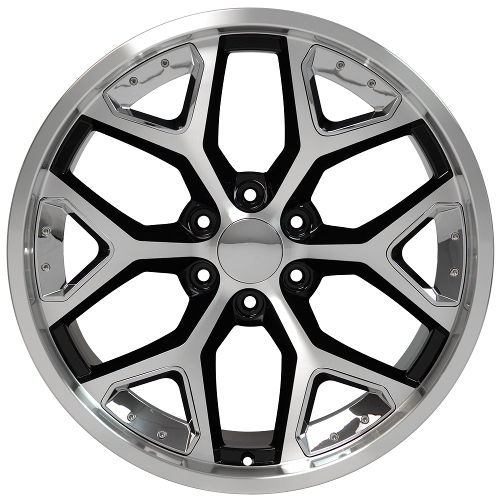 22" fits Chevrolet - Deep Dish Silverado Wheel - Black Machined Face with Chrome Inserts 22x9.5