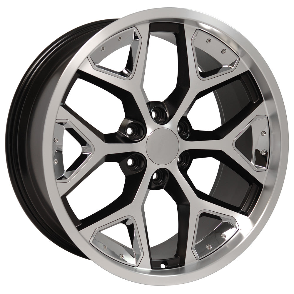 22" fits Chevrolet - Deep Dish Silverado Wheel - Satin Black Machined Face with Chrome Inserts 22x9.5