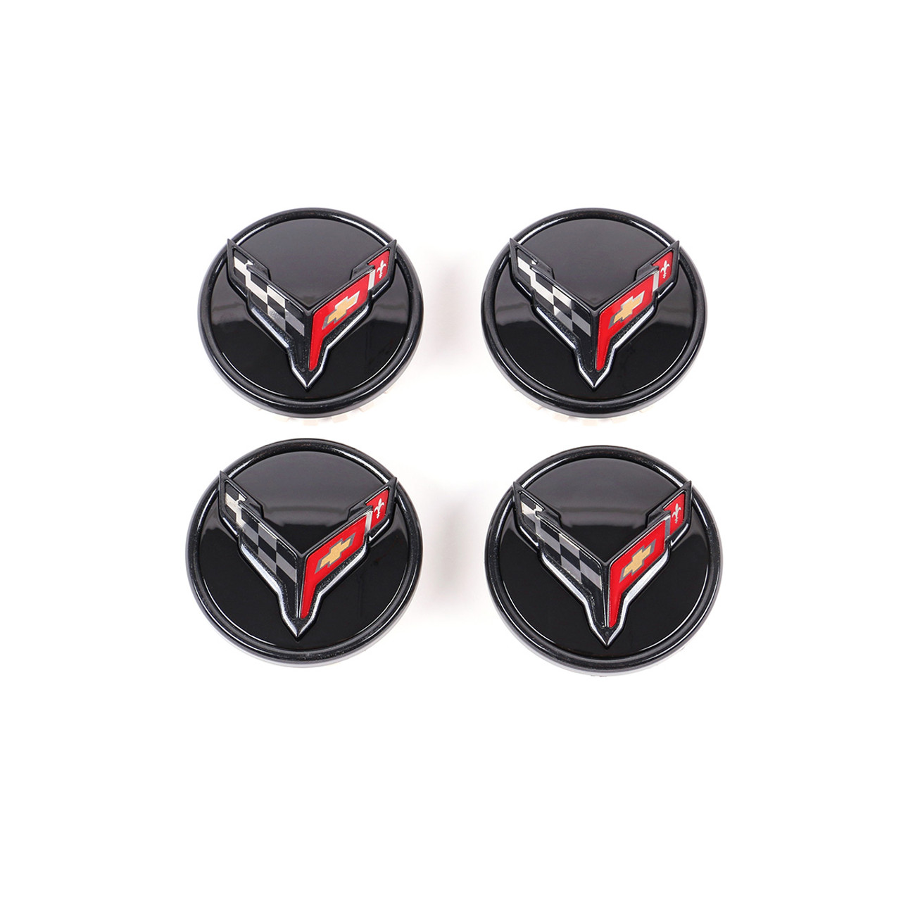 Chevrolet Center Caps w/ Cross Flag Logo, Carbon Flash Black, Set of 4 :: 2005-2025 Corvette