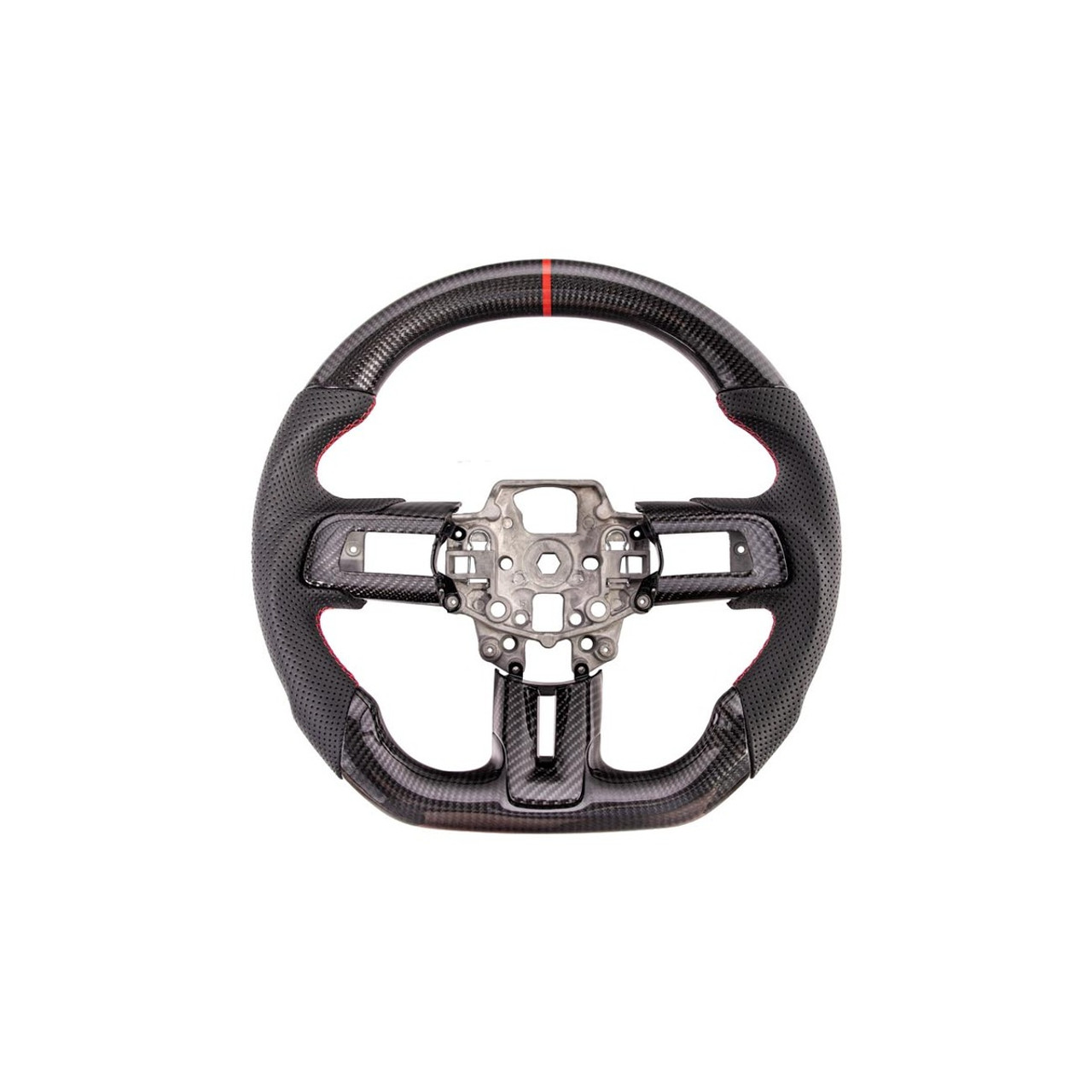 EOS Carbon Fiber Steering Wheel w/ Button Cover, Perforated Leather Grips :: 2015-2017 Ford Mustang