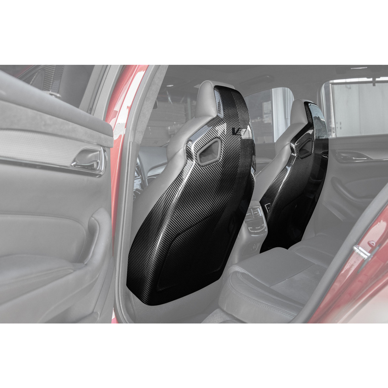 EOS Carbon Fiber Seat Back Cover w/ Cadillac Racing Logo, Pair :: 2016-2019 Cadillac CTS-V & ATS-V