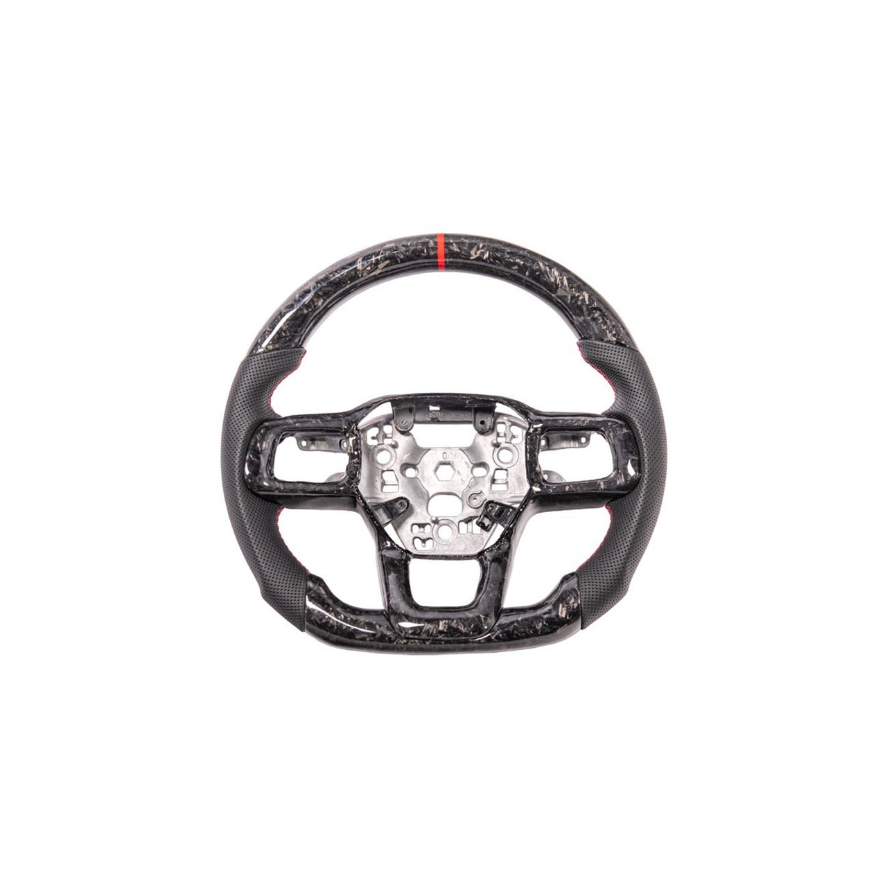 EOS Forged Carbon Fiber Steering Wheel w/ Button Cover,  Perforated Leather Grips :: 2024-2025 Ford Mustang