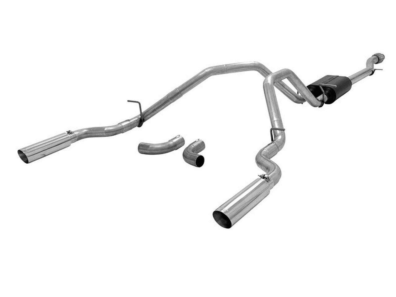 Flowmaster 2.5" American Thunder Dual Cat-Back Exhaust System w/ Dual Rear or Side Exit, 3.5" Polished Tips :: 2014-2018 Silverado & GMC Sierra 1500 4.3 & 5.3L