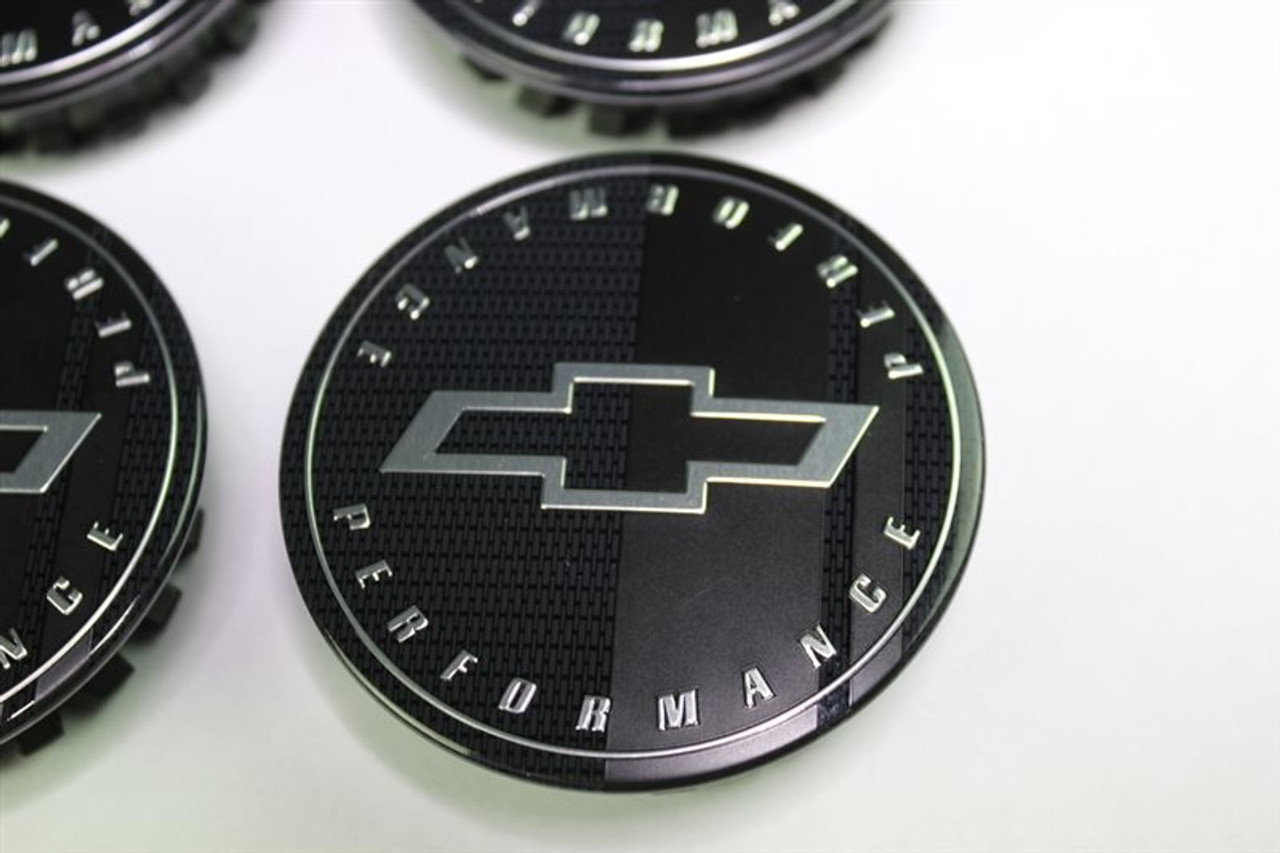Chevrolet Black Wheel Center Caps w/Bowtie & "PERFORMANCE", Set of 4 :: 2016-2024 Camaro
