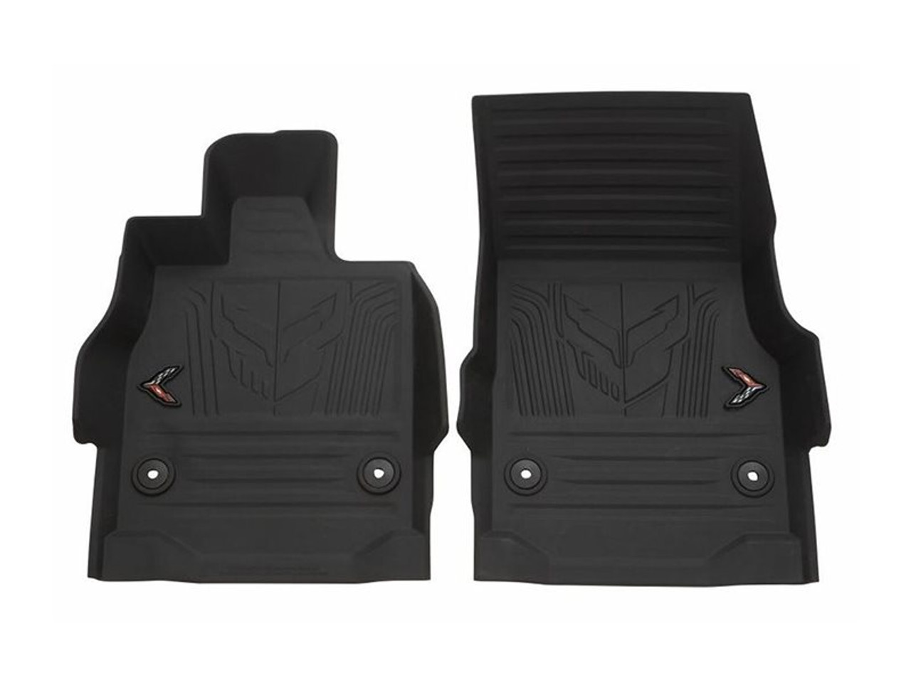 Chevrolet All-Weather Floor Liners w/ Jake and Crossed Flag Logo, Front, Jet Black :: 2020-2025 C8 Corvette