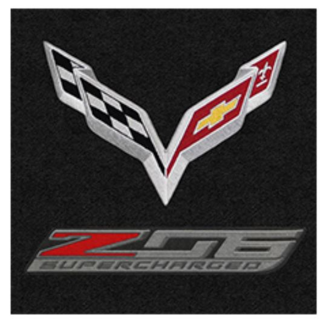 Lloyd 2pc Ultimat Floor Mats, Black w/ Silver C7 Corvette Flag & "Z06 Supercharged" :: 2014-2019 C7 Corvette