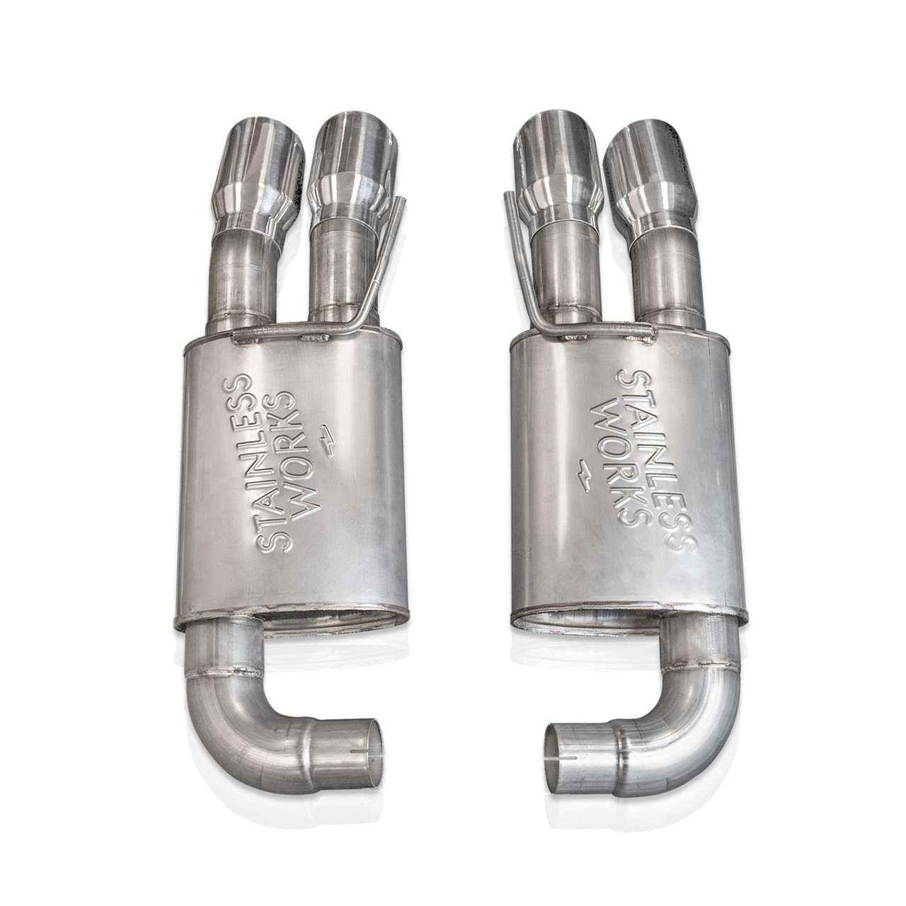 Stainless Works Legend Axle-Back Exhaust w/ 4" Quad Polished Tips, Factory Connect :: 2018-2023 Mustang GT w/o Active Exhaust