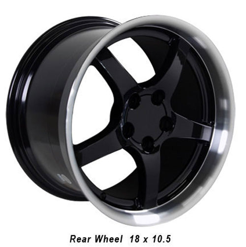 18" Fits Chevrolet - Corvette C5 Deep Dish Wheel - Black Mach'd Lip 18x10.5