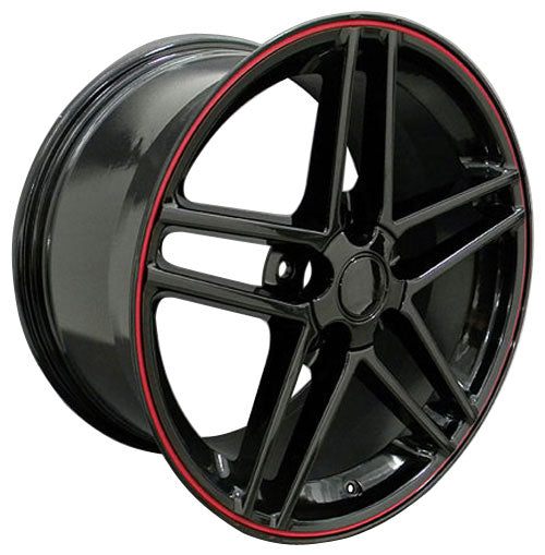 18" Fits Chevrolet - Corvette C6 Z6 Wheel - Black Red Band 18x9.5
