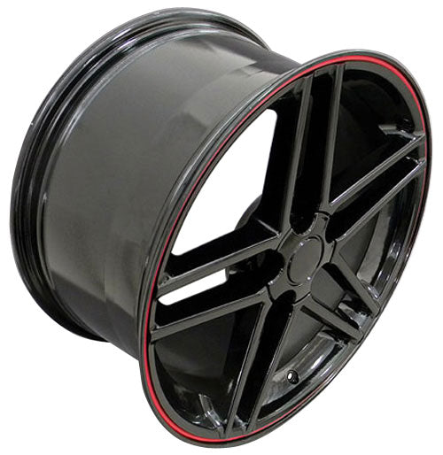 18" Fits Chevrolet - Corvette C6 Z6 Wheel - Black Red Band 18x10.5