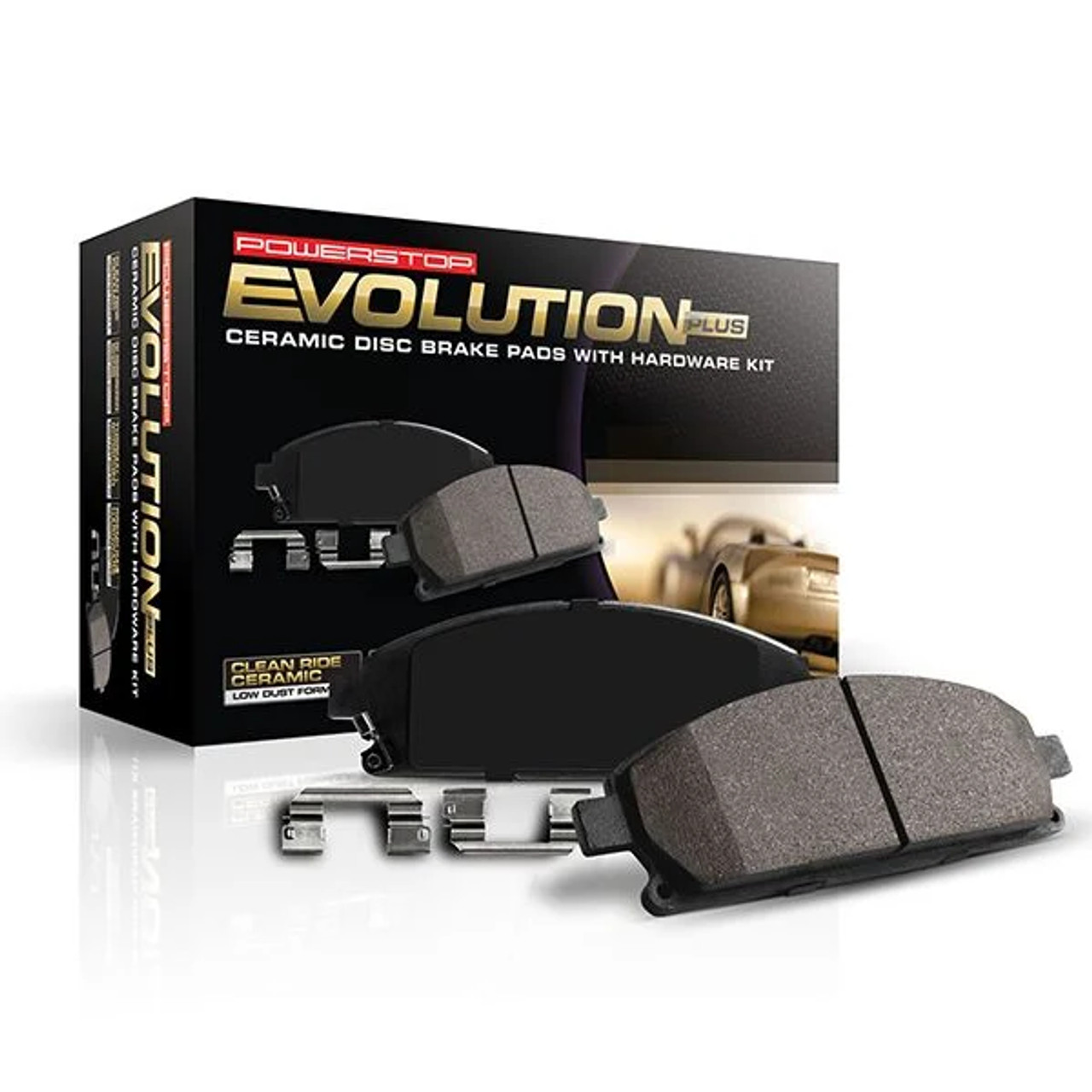 PowerStop Z17 Evolution Ceramic Front Brake Pads w/ Hardware Kit :: 2015-2023 Ford Mustang GT, EcoBoost & Mach 1 w/ 4 Piston Front Calipers