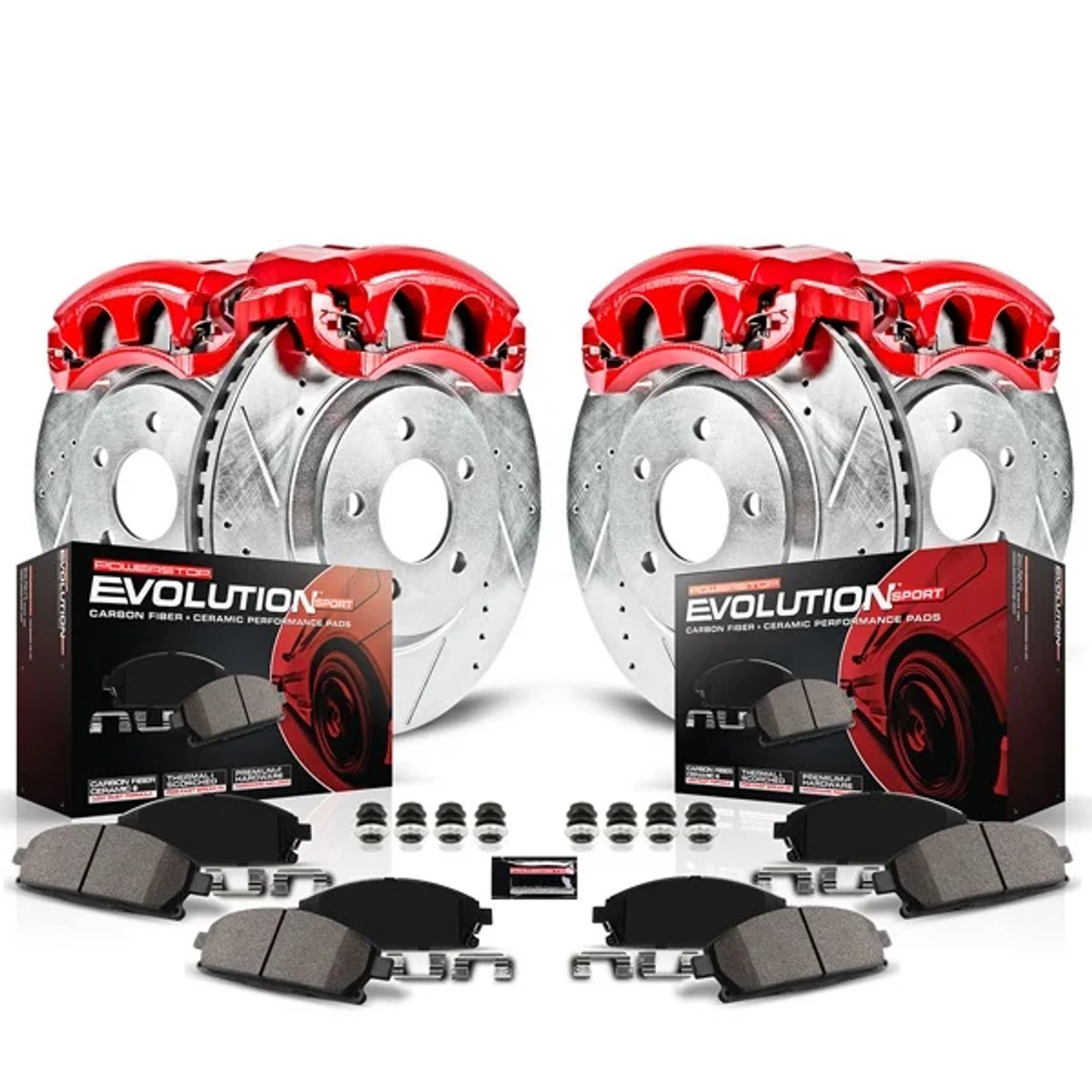 PowerStop Z23 Evolution Sport Brake Kit w/ Calipers, Front & Rear :: 2015-2019 Ford Mustang V6 & EcoBoost w/ 2 Piston Front Calipers